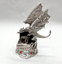 Vtg Spoontiques Pewter Dragon Figure Treasure Chest Jewels Fantasy DND Mystical picture