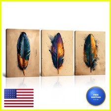 Wall HDQ Native American Feathers Wall Art Framed 3 Piece 20