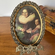 Antique Ornate Floral Metal Picture Oval Frame Mother & Child Baroque Portrait picture