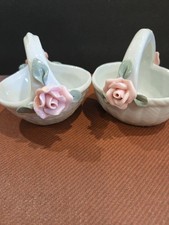 Lot Of Two - - Ceramic Rose Lattice Floral Trinket Baskets Excellent Condition  picture