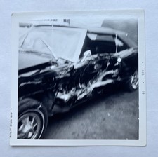 Vtg B&W Snapshot Wrecked Car Accident 1970 Auto Crash Automotive Photo picture