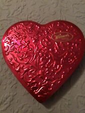 Whitman's Valentine Candy Box Red Scrolls Metal Embossed Tin Heart Shaped Empty picture