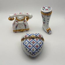 Lefton China Porcelain Trinket Box Set Heart Telephone Boot Floral Vintage 1997 picture