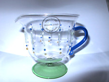 Handcrafted Green Blue Art Glass Pedestal Creamer Pitcher Delicate Hecho a Mano picture