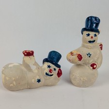 Vtg 1930s Herman Kleiner Chalkware Snowman Candle Holders Christmas Shabby Chic picture