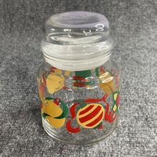 VTG 80s Christmas Glass Storage Jar 6” Ornament Clear Holiday Kitchen Container picture