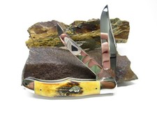 VINTAGE KA-BAR STAG 1977 X11/77 LARGE DOG HEAD FOLDING HUNTER KNIFE MINT COND picture