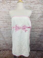 Vintage 1950-60's Wrap Around Towel100% Cotton Adorable White Pink Appliqué Bow picture