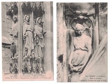 2 ANTIQUE 1910 STATUES ON/IN THE CATHEDRALE ROUEN FRANCE POSTCARD picture