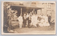 Vintage 1916 Large Family? Group on Porch RPPC Real Photo Postcard AZO picture