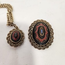 VINTAGE Sarah Coventry BROOCH/ Pin PENDANT NECKLACE Glass Mosaic-like OLD VIENNA picture