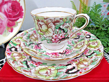 C & E VICTORIA Tea cup and saucer trio painted chintz Peony teacup set England picture