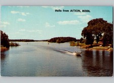 c1960 Hello Greetings From Aitkin Minnesota MN Boating Postcard picture