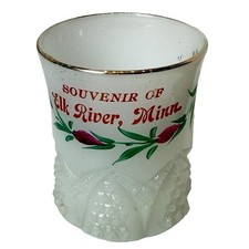 ELK RIVER MINNESOTA MN Antique DEPRESSION WHITE MILK Glass Souvenir Cup picture