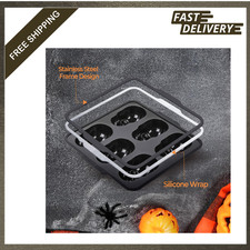 Silicone Skull Cake Pan with Metal Frame 6 Cavity Halloween Baking Mold Food picture