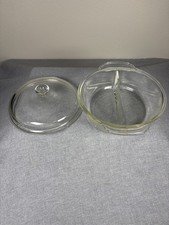 Vintage Pyrex Clear Glass Divided Casserole Dish With Lid picture