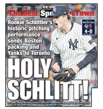 HOLY SCHLITT  NEWSPAPER  YANKEE ROOKIE  10/3/25 Cam Schlittler Ny Post picture