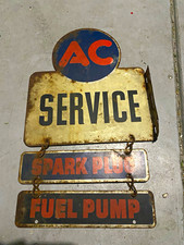 AC Service Vintage Original Advertising Sign 1947 Spark Plug & Fuel Pump Panels picture