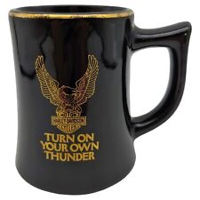 Harley Davidson Tomahawk Division Coffee Mug, 12oz vtg 70s Black Gold Eagle Logo picture