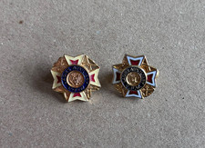 Pair Vintage VFW Ladies Auxiliary Lapel Pins Enamel Gold Tone Patriotic Veteran picture
