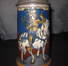 Fine 1/2Liter  Mettlach Beer Stein #2765 White Knight German Tankard Figural Lid picture