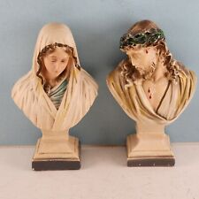 2 Chalkware Bust Virgin Mary Jesus Christ Mother Head Statue Catholic Religious picture