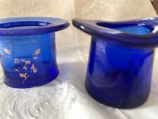 Vintage Lot of 2 Cobalt Blue Glass Top Hats Grandma's Collection picture