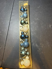 Disney Mickey Mouse Head Christmas Ornament Set Blue Silver Glitter picture