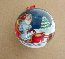 VTG 1995 LI BIEN REVERSE PAINTED GLASS CHRISTMAS TREE ORNAMENT SANTA IN SLEIGH picture