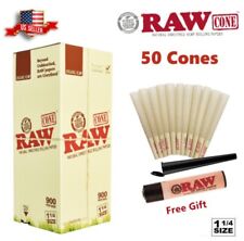 Authentic RAW Organic 1 1/4 Size Pre-Rolled Cones 50 Pack & Raw Lighter & Tube picture