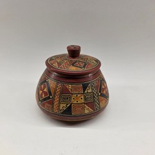 Vintage Pisac Peru Hand Painted Pottery Lidded Jar Folk Art 4