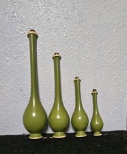 VINTAGE MCM GENIE BOTTLE CHALKWARE Set Of 4 Olive Green WALL ART picture