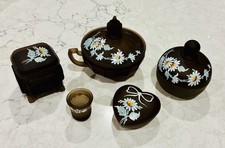 Vintage 5 piece WESTMORELAND Brown Mist Glass Trinket Dishes Hand Painted picture