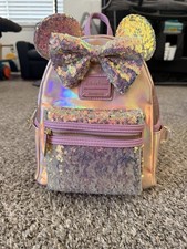 Loungefly Disney Minnie Mouse Iridescent Purple Sequin Ears Bow Mini Backpack picture