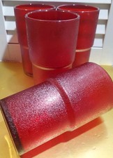 VTG HJ Stotter Red Acrylic Frosted Ice Texture Tumblers Set 4 Patio MCM 5-1/8