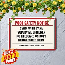 Pool At Own Risk No Lifeguard On Duty Warning Metal Tin Sign Plaque 8x12 picture