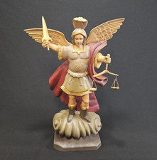 Vintage St. Michael Archangel Defeating Satan Hand Carved Wood Figure Signed 13