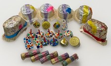 Lot Vintage New Years Eve 15 Tin Noise Makers 6 Hats 5 Serpentine Streamers USA picture