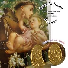 Prayer To Saint Anthony Holy Card- (3-pack)-Gold Embossed-Laminated Wallet-Size picture