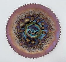Northwood Amethyst Carnival Glass THREE FRUITS Footed Plate 9” Sawtooth Antique picture
