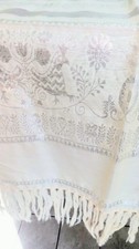 Vintage Cream Mexican Woven Table Runner Metallic Birds Peacock Fringe 64 by 22 picture