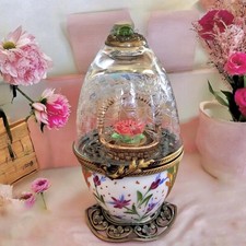 La Gloriette Limoges Porcelain Egg Diorama Trinket Box Clear Crystal Jewel Lid picture