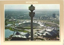 Munich Germany Olympic Park Olympiaturm Tower Chrome Postcard 1970s Unused picture