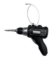 Blown Glass Ornament Electric Power Drill Carpenter Tools Christmas Black Silver picture