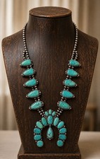Western Turquoise Squash Blossom Necklace, Navajo Style Statement Necklace, picture