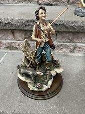 VTG Large Capodimonte Fisherman with His Catch Figurine And Dog Made In Italy 12 picture