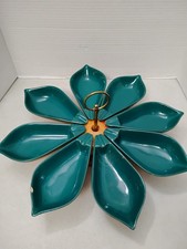 Vintage MCM Ernest Sohn Laizy Daizy Lazy Susan IMPERFECT See Photos Teal Wood picture