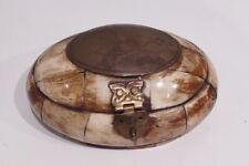 Vintage Handcrafted Oval Bone Trinket/Jewelry Box With Lining & Horse Medallion. picture