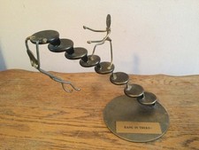 VINTAGE 1970s BRUTALIST BRASS STICK FIGURE CLIMBING STAIRS SCULPTURE MCM picture
