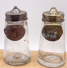 KWIK STIK GLUE BOTTLES ANTIQUE GLASS WITH BRASS TOPS PATENT 1915-1919 SET OF 2 picture